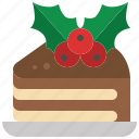 cake, piece, dessert, sweet, holly, chocolate, christmas