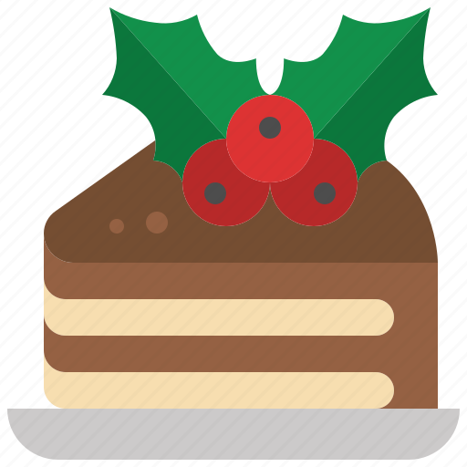 Cake, piece, dessert, sweet, holly, chocolate, christmas icon - Download on Iconfinder