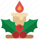 candle, light, fire, decoration, holly, flame