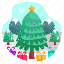 christmas tree, star, gift, present, christmas, winter, snow, decoration