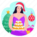 cake, female, christmas, woman, celebration, gift, surprise