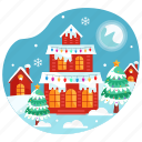 house, decoration, christmas, xmas, snow, moon, celebration
