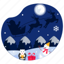 santa claus, sleigh, christmas, winter, celebration, surprise, gift, snowman