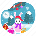 rabbit, bunny, christmas, celebration, winter, snow, snowflake