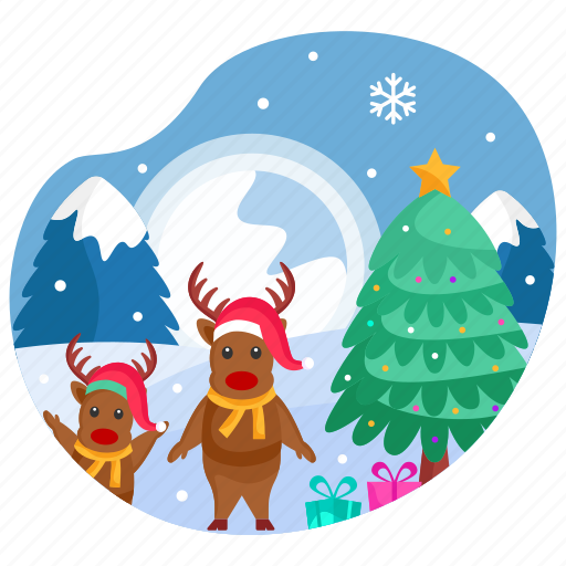 Reindeer, christmas, christmas tree, deer, celebration, decoration illustration - Download on Iconfinder