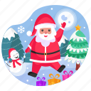 santa claus, christmas, santa, snowman, gift, dance, winter