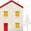 christmas, house, snow, tree