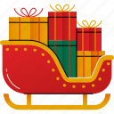 sleigh, gifts, christmas, winter, santa, claus