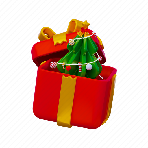 .png, christmas gift with tree, tree, gift box, party, holiday, christmas 3D illustration - Download on Iconfinder