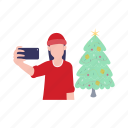 selfie, christmas, girl, tree, decoration