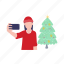 selfie, christmas, girl, tree, decoration 