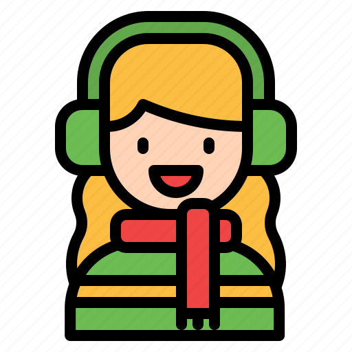 Girl, woman, headphone, sweater, scarf, avatar icon - Download on Iconfinder
