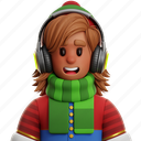 female, with, headphone, female with headphone, lady fashion with headphone, shawl, scarf, character, christmas 