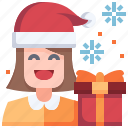 winter, christmas, woman, gift, box, girl