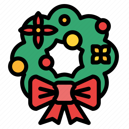 Wreath, christmas, decoration, holiday, ornaments, ribbon icon - Download on Iconfinder