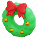 christmas, wreath, bow, ornament, xmas, decoration, 3d 
