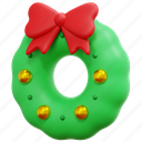 christmas, wreath, bow, xmas, decoration, ornament, 3d 