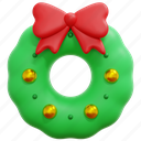 christmas, wreath, bow, xmas, ornament, decoration, 3d 