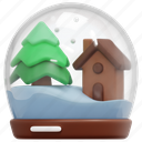 snow, globe, christmas, xmas, tree, house, decoration, 3d 