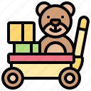 bear, cart, children, gift, toys 
