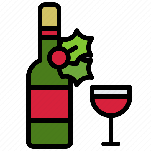 Christmas, food, red wine, bottle, xmas, glass icon - Download on Iconfinder