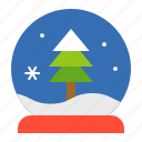 christmas, merry, pine, snow globe, winter, xmas
