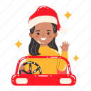 car, drive, holiday, girl, santa, christmas, xmas, merry christmas, celebration