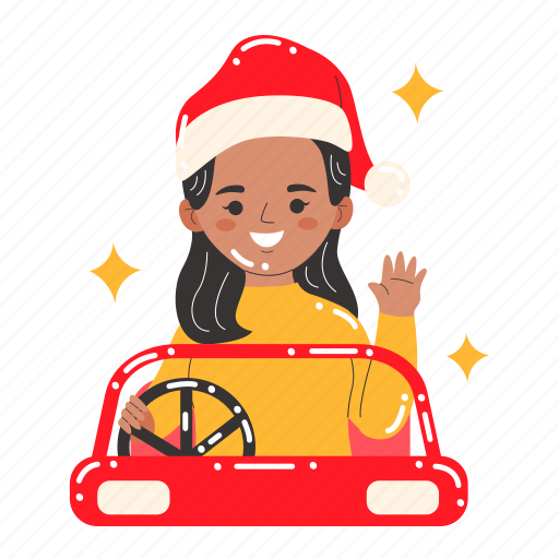 Car, drive, holiday, girl, santa, christmas, xmas icon - Download on Iconfinder