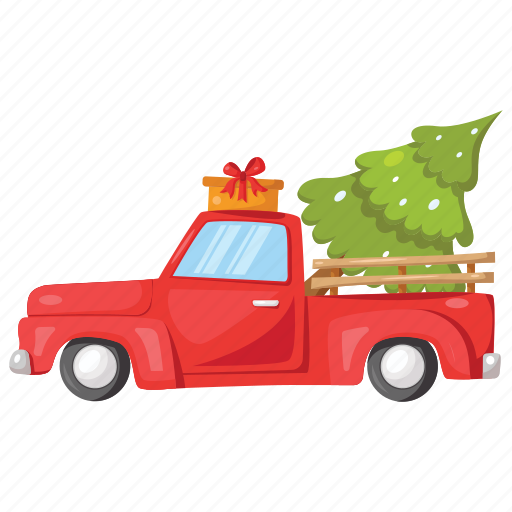 Christmas tree, pick up car, christmas, decoration, winter, holiday, vacation icon - Download on Iconfinder