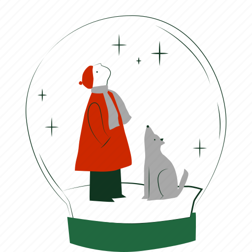 Dog, boy, man, woman, snowball, christmas, xmas illustration - Download on Iconfinder