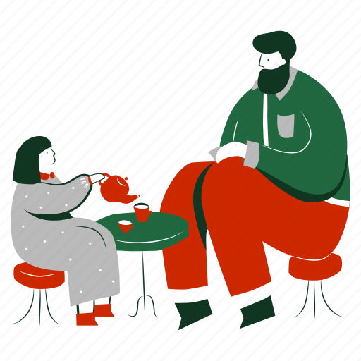 Xmas, christmas, holiday, celebration, girl, man, table illustration - Download on Iconfinder
