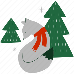 fox, christmas, xmas, winter, pet, tree, forest, snowflake 