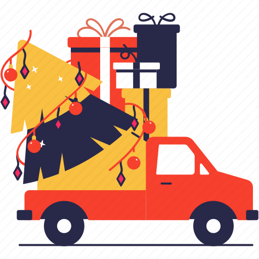 Christmas, truck, christmas tree, gifts, present truck, holiday icon - Download on Iconfinder