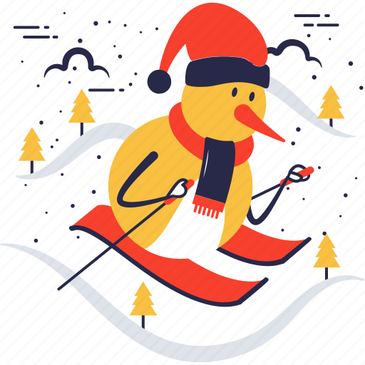 Snowman, skiing, snow man, skis, poles, ski, winter icon - Download on Iconfinder