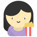 moviegoer, female moviegoer, popcorn-and-moviegoer, watching-movie, female, girl, film, movie