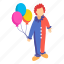 jester, joker, act, balloons, performer, clown, circus, fun 