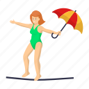 tightrope walker, umbrella, woman, athelte, acrobatic, entertainer, circus