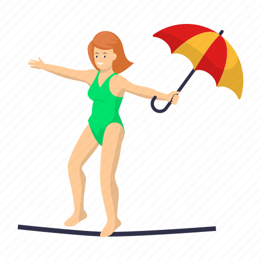 Tightrope walker, umbrella, woman, athelte, acrobatic, entertainer, circus icon - Download on Iconfinder