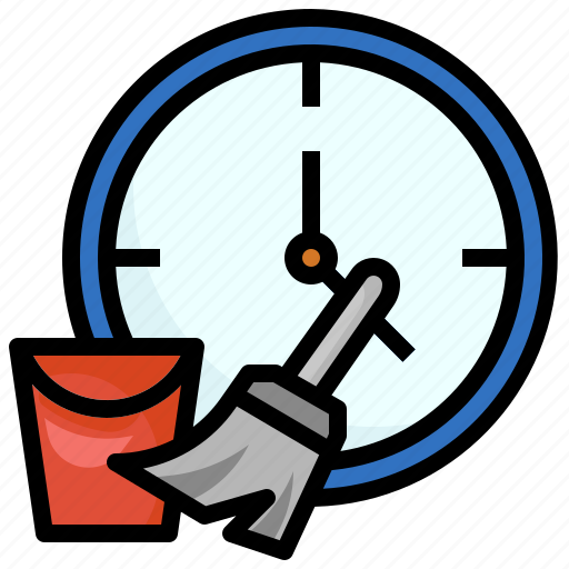 Cleaning, time, house, clock, broom icon - Download on Iconfinder