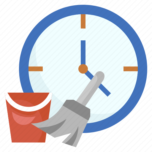 Cleaning, time, house, clock, broom icon - Download on Iconfinder