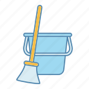 broom, brush, bucket, cleaning, dust, floor, sweep