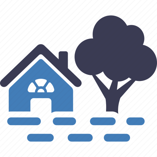 Flooding, flood, flash flood, tree, house, nature, environment icon - Download on Iconfinder