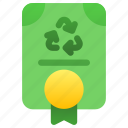 green, certificate, medal, document, recycle, recycling