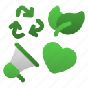 megaphone, love, heart, recycling, leafs, environment