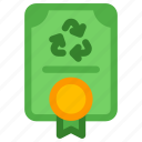 green, certificate, medal, document, recycle, recycling