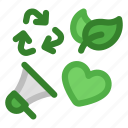 megaphone, love, heart, recycling, leafs, environment