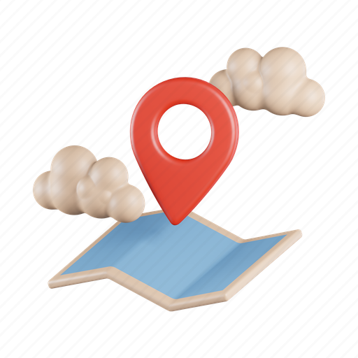 Cloud, location, pin, map, navigation, direction, app 3D illustration - Download on Iconfinder