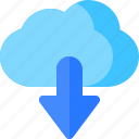 arrow, cloud, down, download, network
