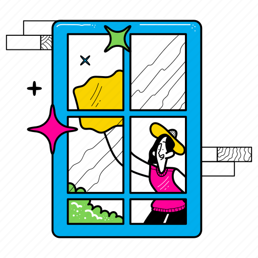 Activities, window, cleaning, clean, housekeeping, wooman, washing illustration - Download on Iconfinder