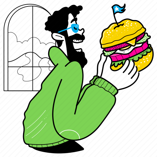 Food, burger, hamburger, cheese, meal, dinner, take illustration - Download on Iconfinder